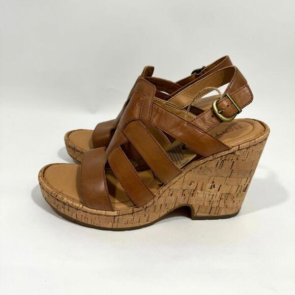 Born Women’s Size 11 Tan Brown Leather Bernese Cage Wedge Heel Sandal New - Picture 3 of 9